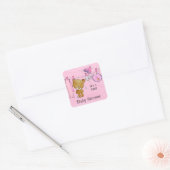 Cute Teddy Bear Girl Baby shower Square Sticker (Envelop)