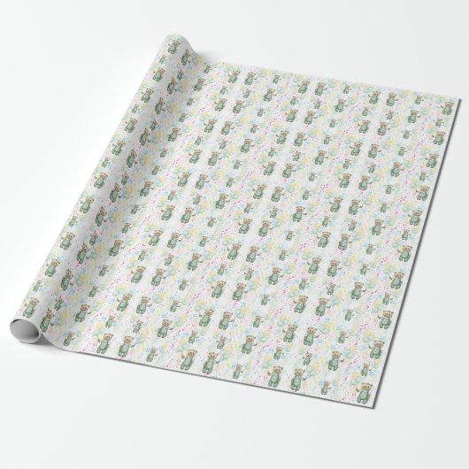 cute teddy bear green background cadeaupapier (Uitgerold)