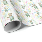 cute teddy bear green background cadeaupapier (Rol Hoek)