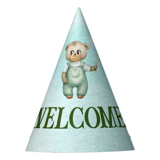 cute teddy bear green background feesthoedjes (Voorkant)