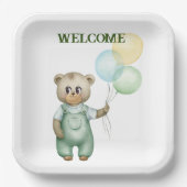 cute teddy bear green background papieren bordje (Voorkant)