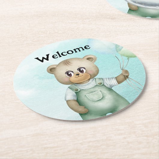 cute teddy bear green background ronde kartonnen onderzetter (Gebogen)