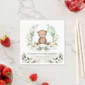 Cute Teddy Bear Greenery Gold Balloon Baby shower Servet (Insitu)