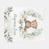 Cute Teddy Bear Greenery Gold Balloon Nursery Baby Fleece Deken (Voorkant (Horizontaal))
