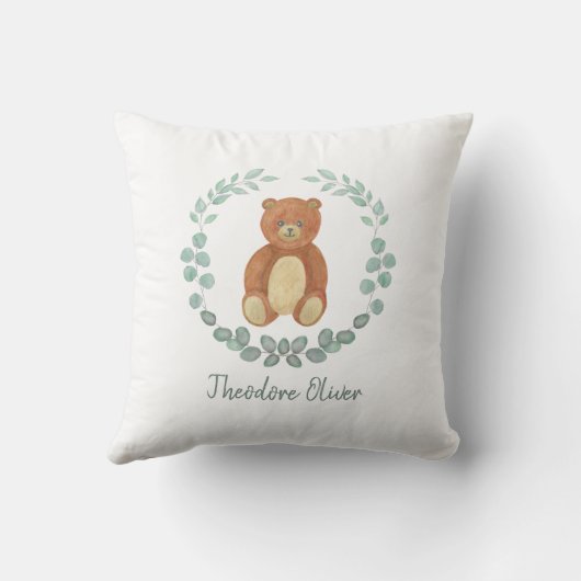 Cute Teddy Bear Greenery Nursery Kussen (Achterkant)