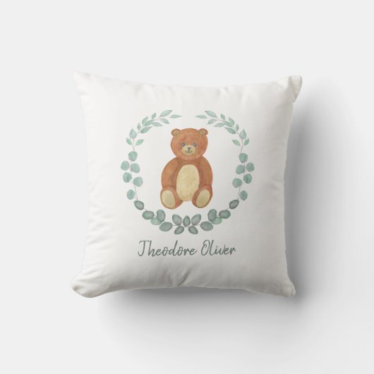 Cute Teddy Bear Greenery Nursery Kussen (Voorkant)
