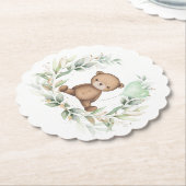 Cute Teddy Bear Greenery Wreath Sage Balloon Kartonnen Onderzetters (Gekanteld)