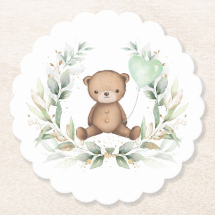 Cute Teddy Bear Greenery Wreath Sage Balloon Kartonnen Onderzetters