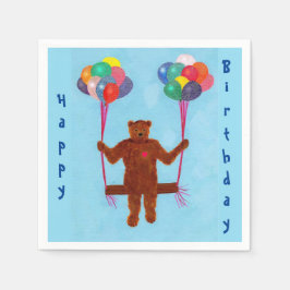 Cute Teddy Bear Happy Birthday Balloons Napkins Servetten