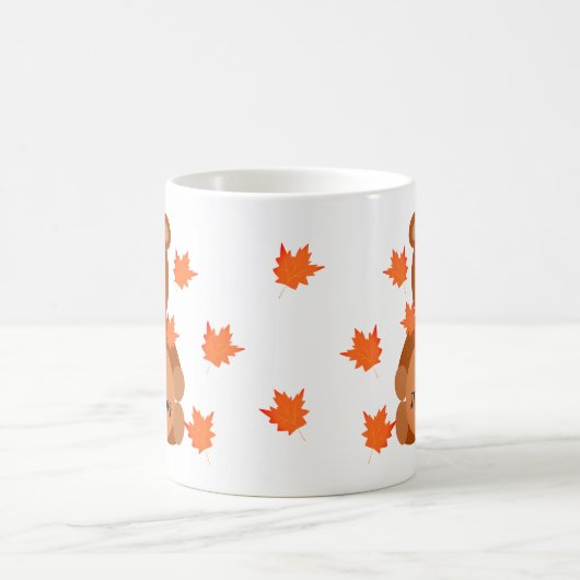 Cute Teddy Bear Happy Thanksgiving Pumpkin Leaves Koffiemok (Center)