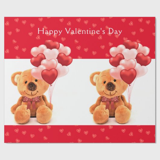 Cute Teddy Bear Happy Valentine's Day Cadeaupapier (Vlak)