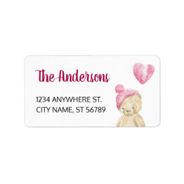 Cute Teddy Bear Heart Script Etiket