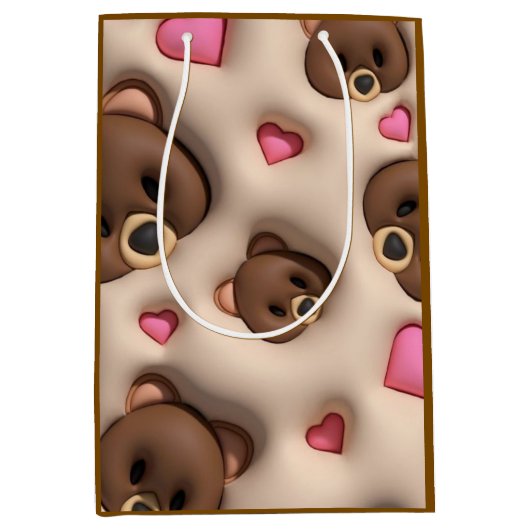 Cute Teddy Bear & Hearts Gift Bag Medium Cadeauzakje (Voorkant)