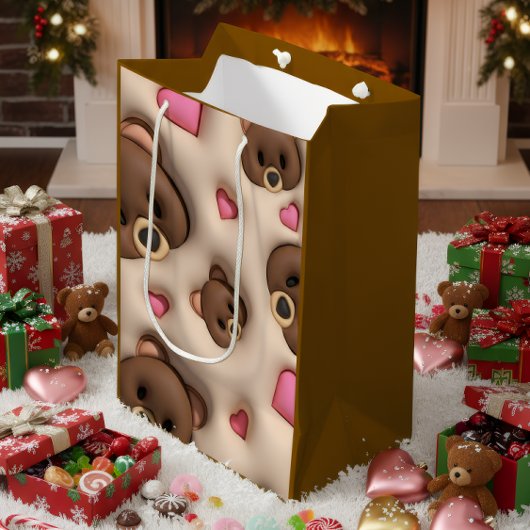 Cute Teddy Bear & Hearts Gift Bag Medium Cadeauzakje