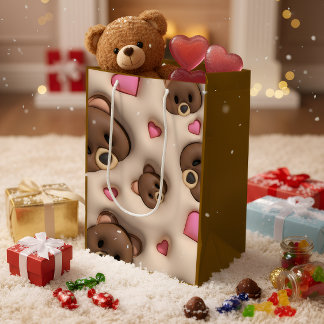 Cute Teddy Bear & Hearts Gift Bag Medium Cadeauzakje