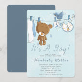 Cute Teddy Bear Het is een Jongen Blauwe Kast. Kaart (Voorkant / Achterkant)