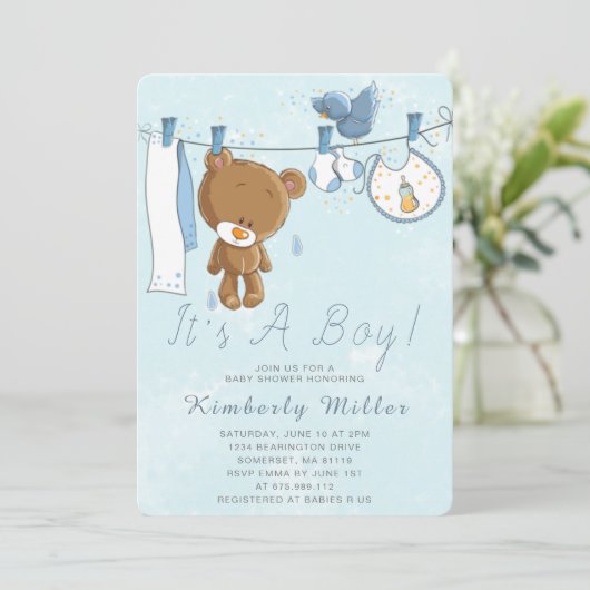 Cute Teddy Bear Het is een Jongen Blauwe Kast. Kaart (Staand voorkant)