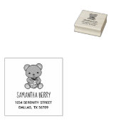 Cute Teddy Bear Holding a Berry Address Rubberstempel (Gestempeld)