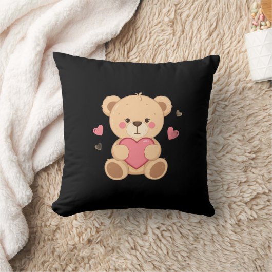 Cute Teddy Bear Holding Heart – love Kussen (Deken)