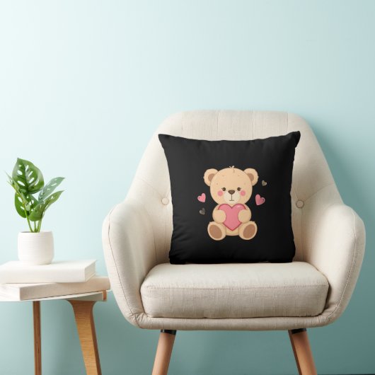 Cute Teddy Bear Holding Heart – love Kussen (Stoel)