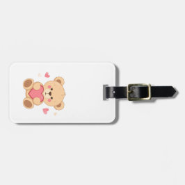 Cute Teddy Bear Holding Heart – Valentine Love Ill Bagagelabel