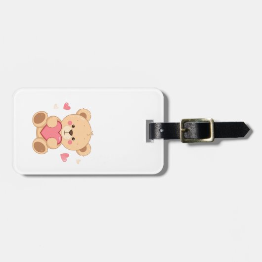 Cute Teddy Bear Holding Heart – Valentine Love Ill Bagagelabel (Voorkant horizontaal)