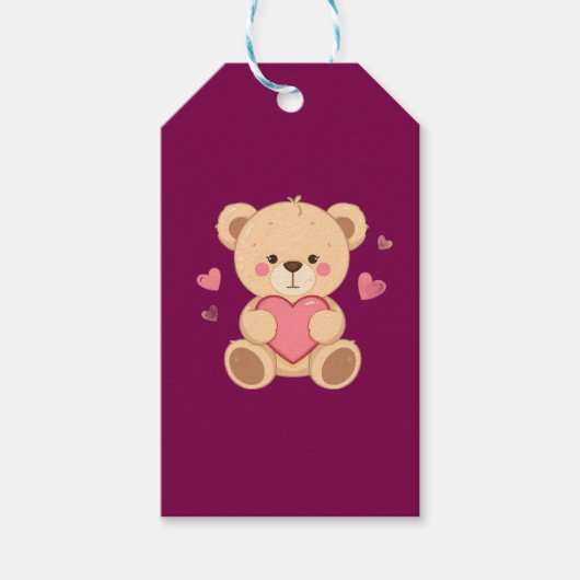 Cute Teddy Bear Holding Heart – Valentine Love Ill Cadeaulabel (Voorkant)
