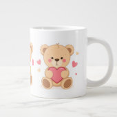 Cute Teddy Bear Holding Heart – Valentine Love Ill Grote Koffiekop (Rechts)