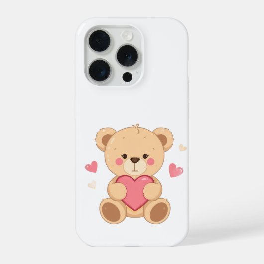 Cute Teddy Bear Holding Heart – Valentine Love Ill iPhone Hoesje (Achterkant)