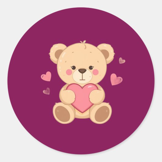Cute Teddy Bear Holding Heart – Valentine Love Ill Ronde Sticker (Voorkant)