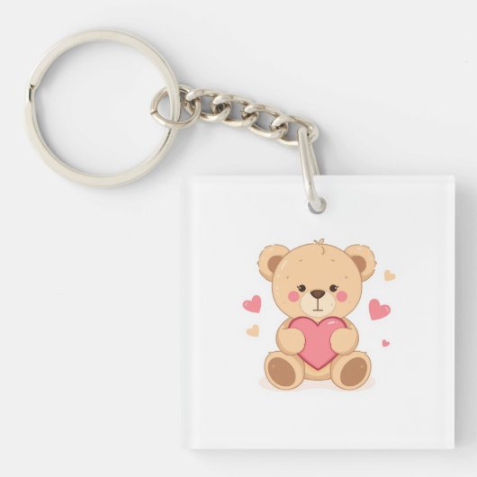 Cute Teddy Bear Holding Heart – Valentine Love Ill Sleutelhanger (voorkant)