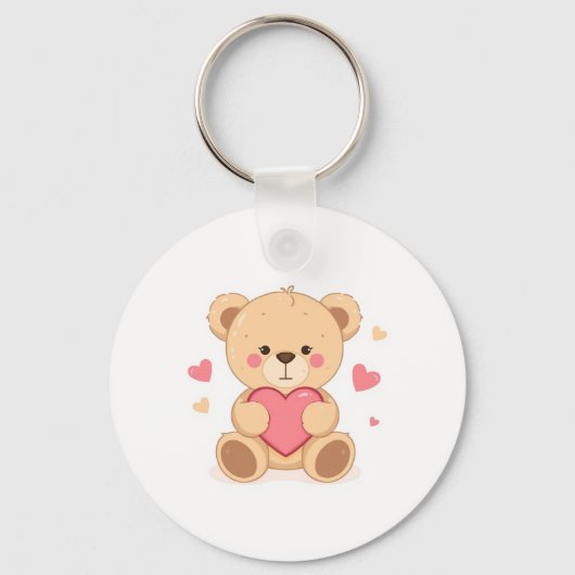 Cute Teddy Bear Holding Heart – Valentine Love Ill Sleutelhanger (Voorkant)