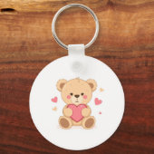 Cute Teddy Bear Holding Heart – Valentine Love Ill Sleutelhanger (Achterkant)