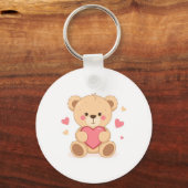 Cute Teddy Bear Holding Heart – Valentine Love Ill Sleutelhanger (Voorkant)