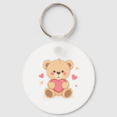 Cute Teddy Bear Holding Heart – Valentine Love Ill Sleutelhanger (Achterkant)