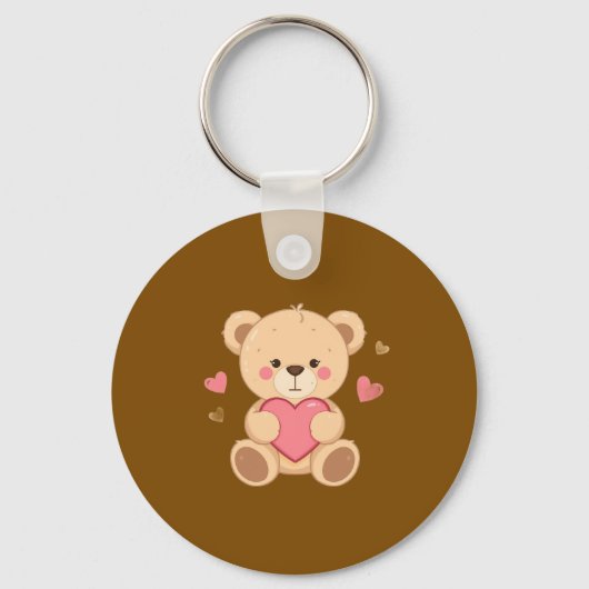 Cute Teddy Bear Holding Heart – Valentine Love Ill Sleutelhanger (Voorkant)
