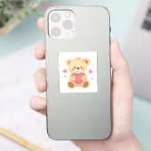 Cute Teddy Bear Holding Heart – Valentine Love Ill Sticker (Telefoon)