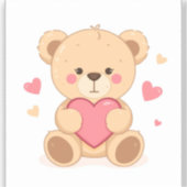 Cute Teddy Bear Holding Heart – Valentine Love Ill Sticker (Voorkant)