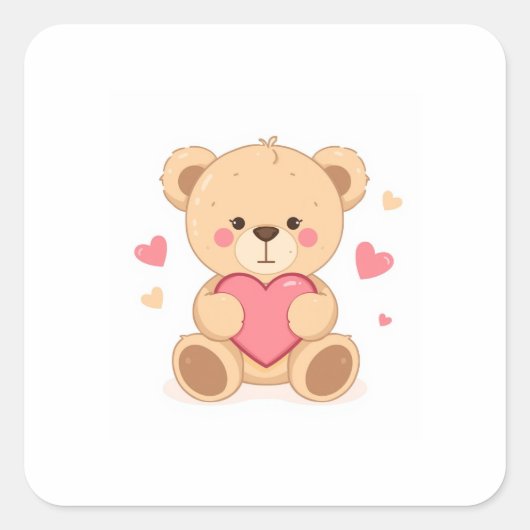 Cute Teddy Bear Holding Heart – Valentine Love Ill Vierkante Sticker (Voorkant)