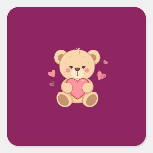 Cute Teddy Bear Holding Heart – Valentine Love Ill Vierkante Sticker (Voorkant)