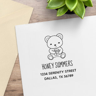 Cute Teddy Bear Holding Honey Jar Address Rubberstempel