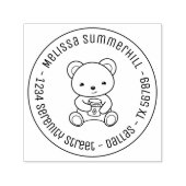 Cute Teddy Bear Holding Honey Jar Round Address Zelfinktende Stempel (Design)