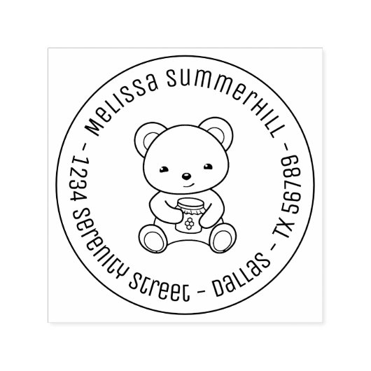 Cute Teddy Bear Holding Honey Jar Round Address Zelfinktende Stempel (Design)