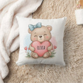 Cute Teddy Bear Holding Pink Heart Kussen (Deken)