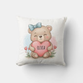 Cute Teddy Bear Holding Pink Heart Kussen (Voorkant)