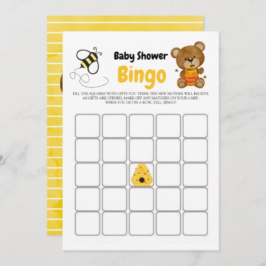Cute Teddy Bear Honey Bumblebee Baby shower Bingo (Voorkant / Achterkant)