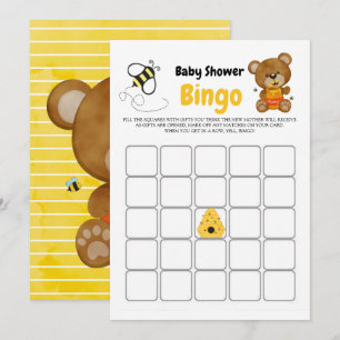 Cute Teddy Bear Honey Bumblebee Baby shower Bingo
