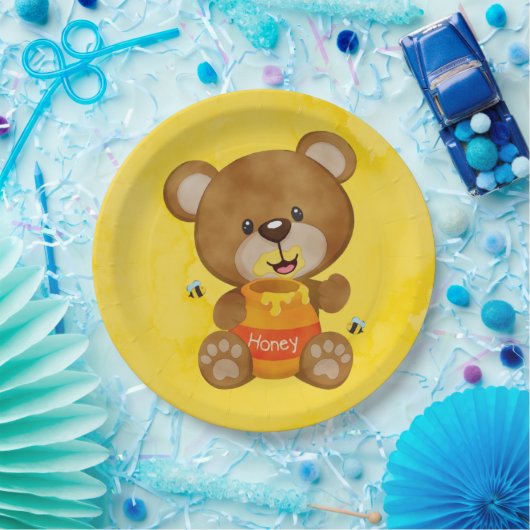 Cute Teddy Bear Honey Bumblebee Baby shower Papieren Bordje (Feest)