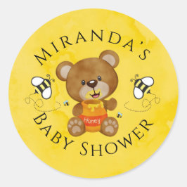 Cute Teddy Bear Honey Bumblebee Baby shower Ronde Sticker