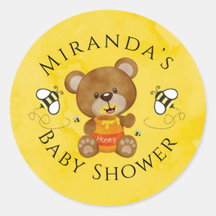 Cute Teddy Bear Honey Bumblebee Baby shower Ronde Sticker